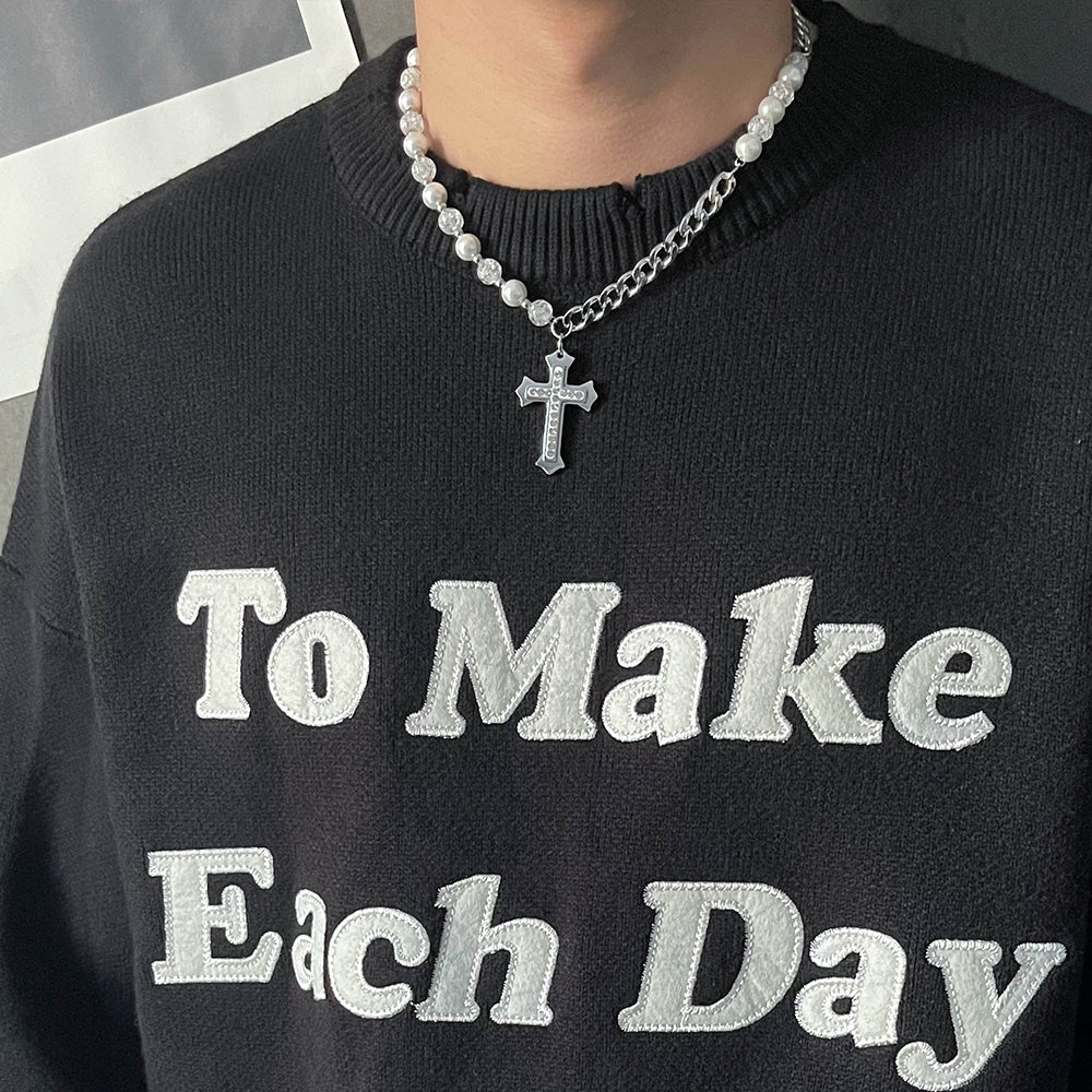 Titanium Steel Designer Pearl Cross Necklace Light Luxury Niche