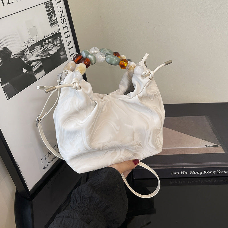 Womens Stylish Pleated Minimalist Pearl Crossbody Bag