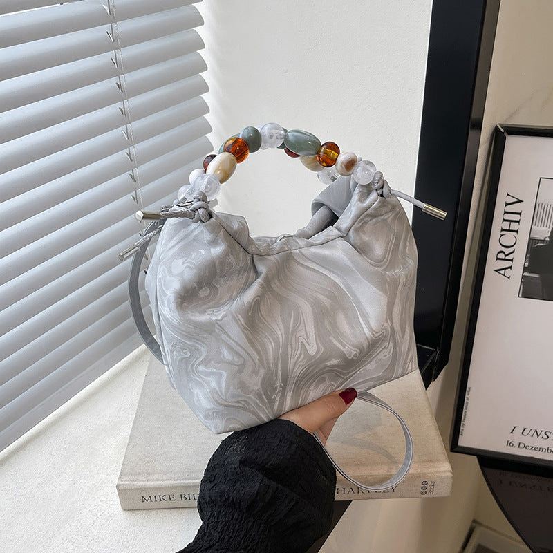 Womens Stylish Pleated Minimalist Pearl Crossbody Bag