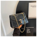 Womens Solid-Color Versatile Crocodile-Print Chain Crossbody Bag