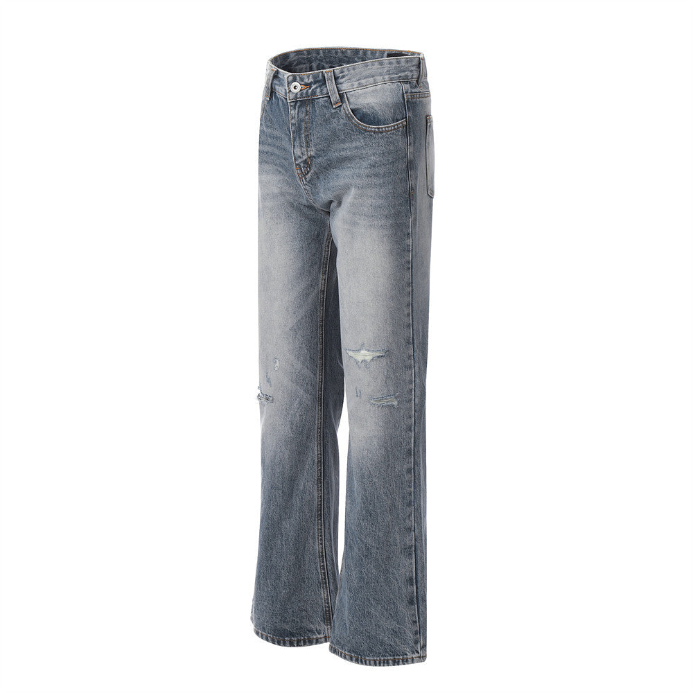 Washing Hole Denim Bootcut Trousers Trendy Punk
