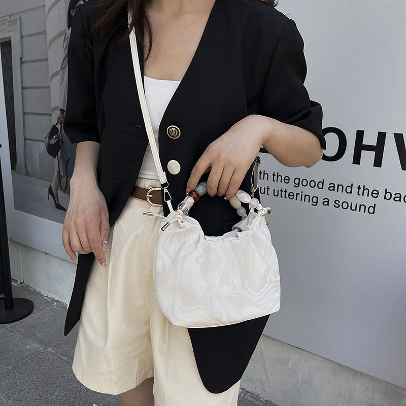Womens Stylish Pleated Minimalist Pearl Crossbody Bag