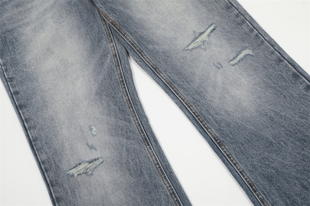 Washing Hole Denim Bootcut Trousers Trendy Punk
