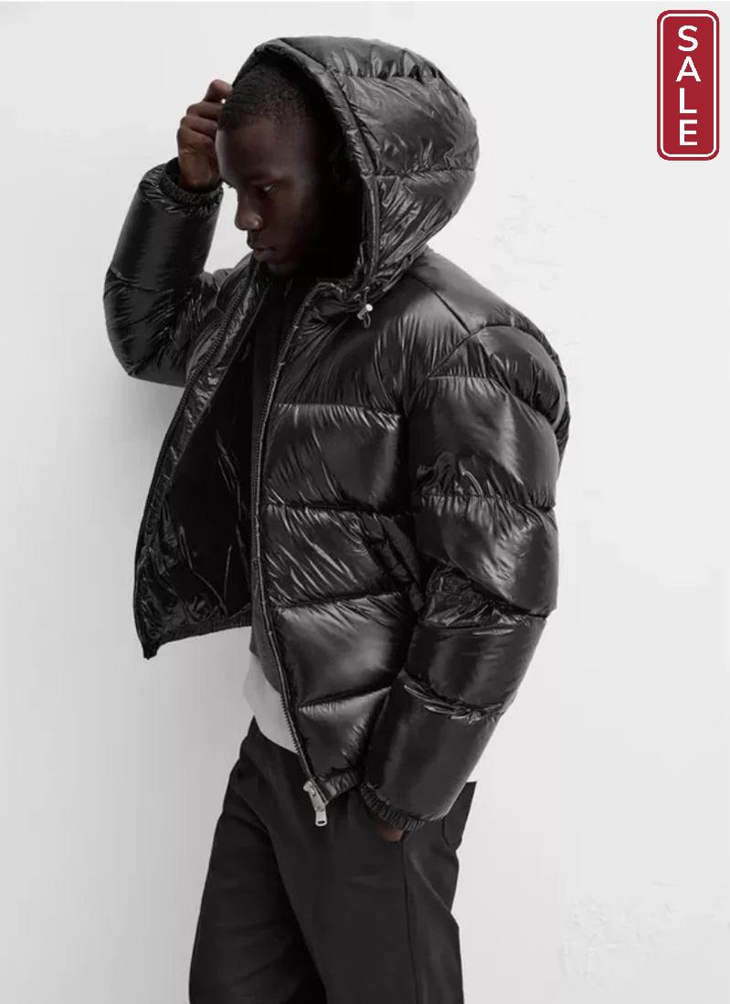 Black Hooded Cotton Jacket Casual