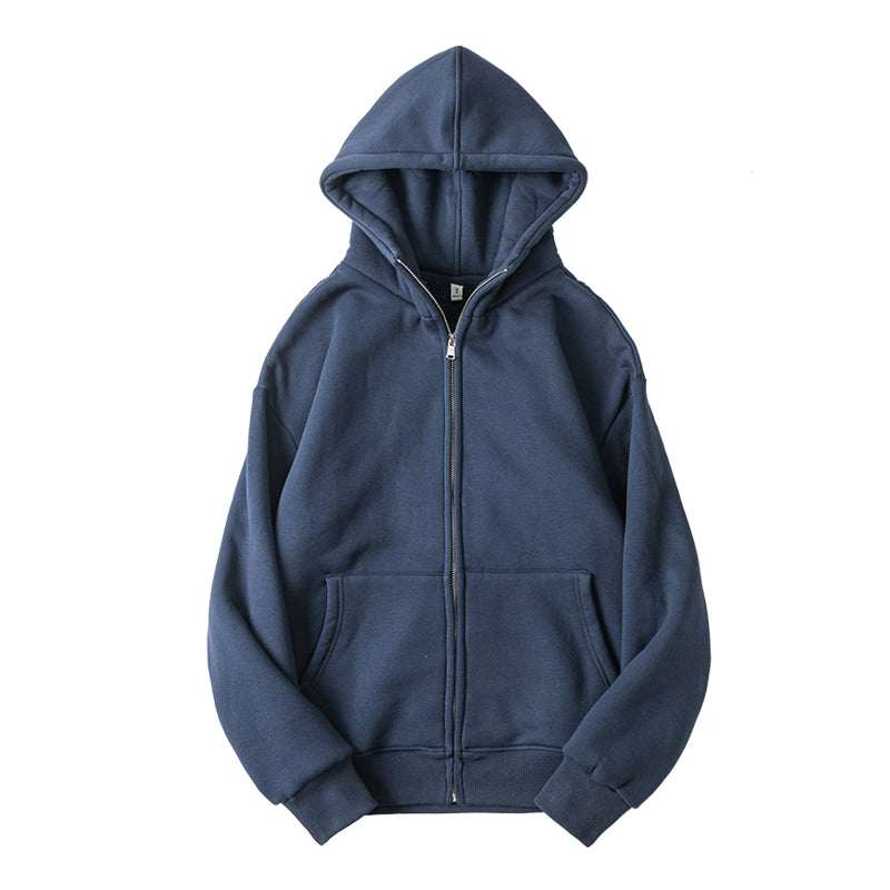 Winter Thickened Polar Fleece Thermal Hooded Sweatshirt Pure Color All-matching Couple Coat