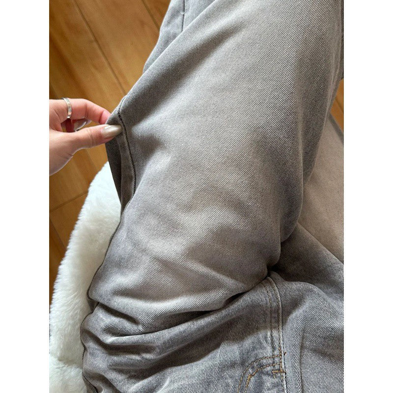 Retro Washed Worn Jeans Women's Straight Loose-fitting Wide-leg Trousers