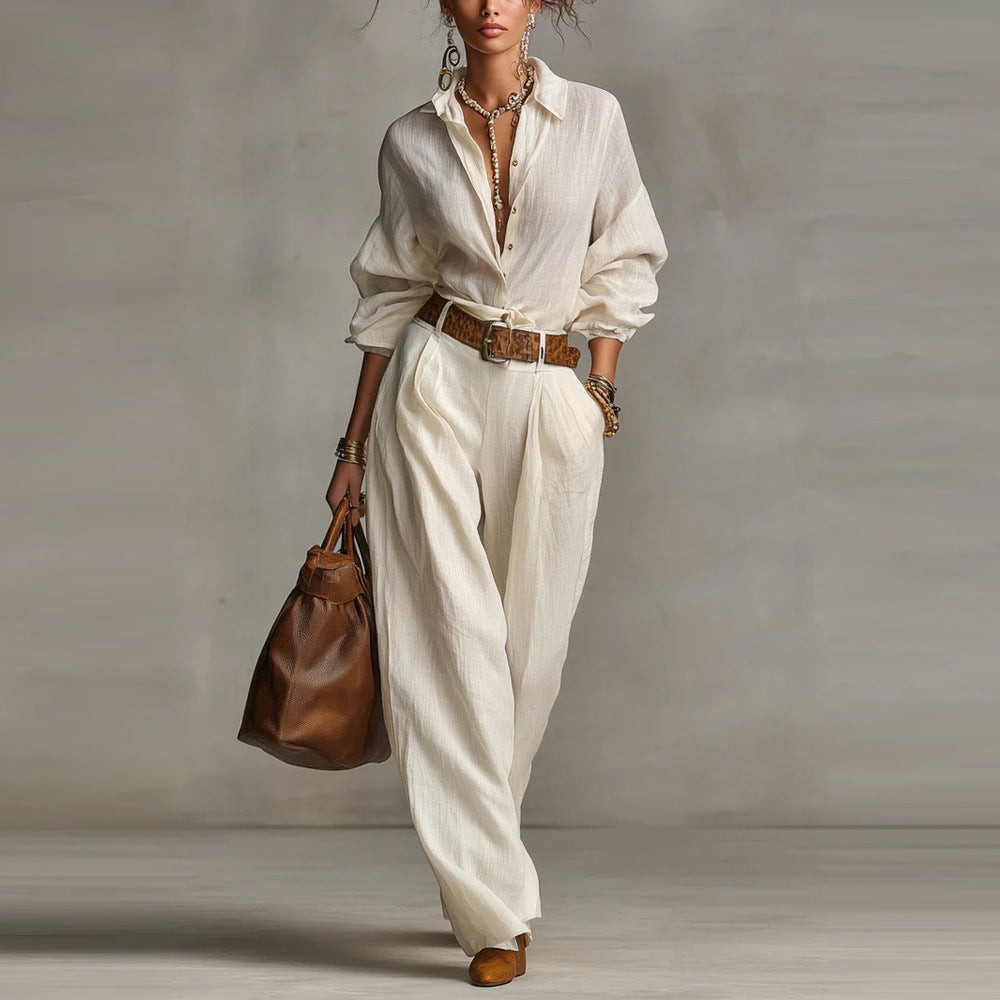 Two-piece Set Featuring A Long-sleeve Shirt With Pocket And Button Detailing