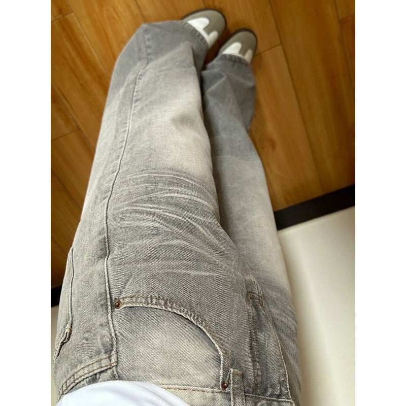 Retro Washed Worn Jeans Women's Straight Loose-fitting Wide-leg Trousers