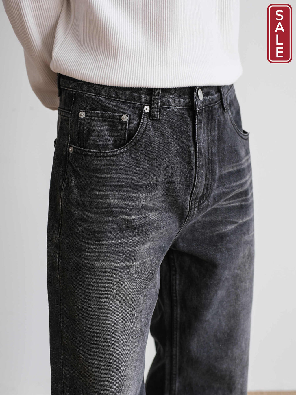 Men's Straight Retro Black Washed Jeans