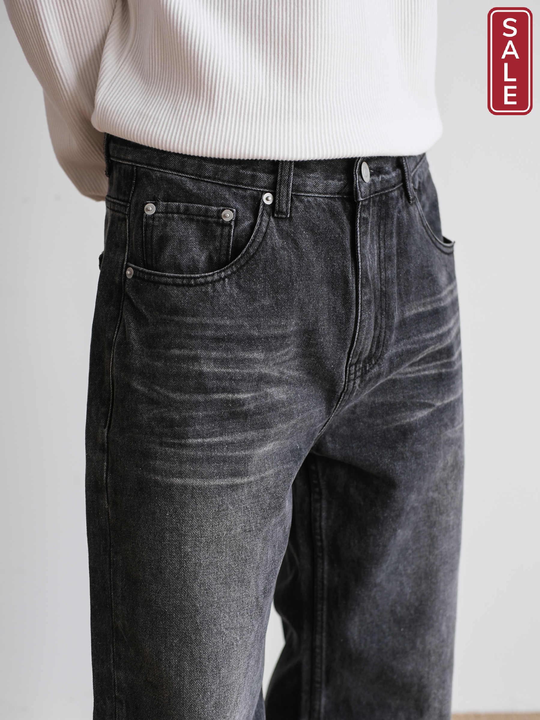 Men's Straight Retro Black Washed Jeans